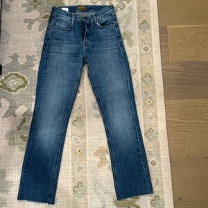 Mother denim the mid-rise dazzler ankle frayed denim